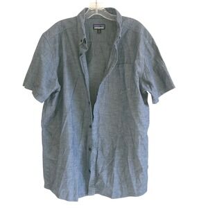 Patagonia Men's Sz XL Blue Heathered Organic Cotton Button Front Collared Shirt